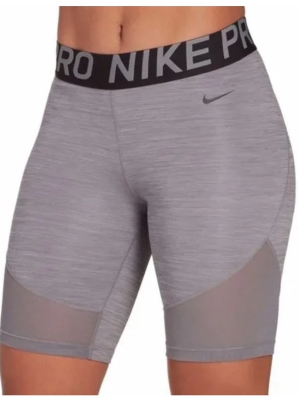 Nike Pro Women's Heather Gray Bike Shorts with Black Waistband